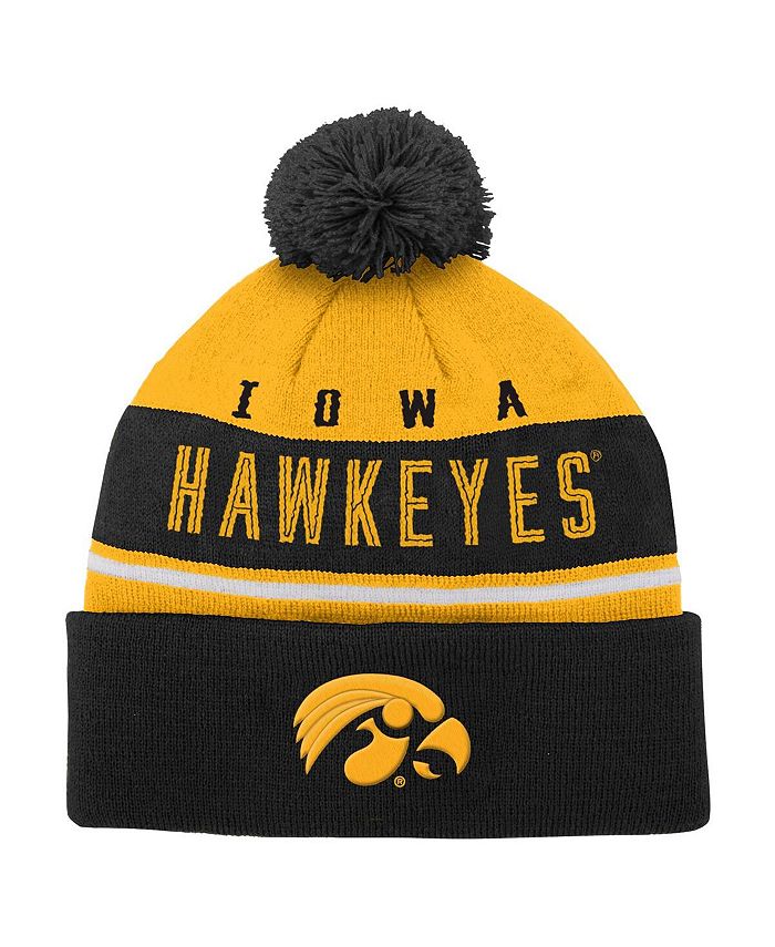 Chapeau bas Iowa Hawkeyes toboggan banie pom pom gland tricoté hiver noir