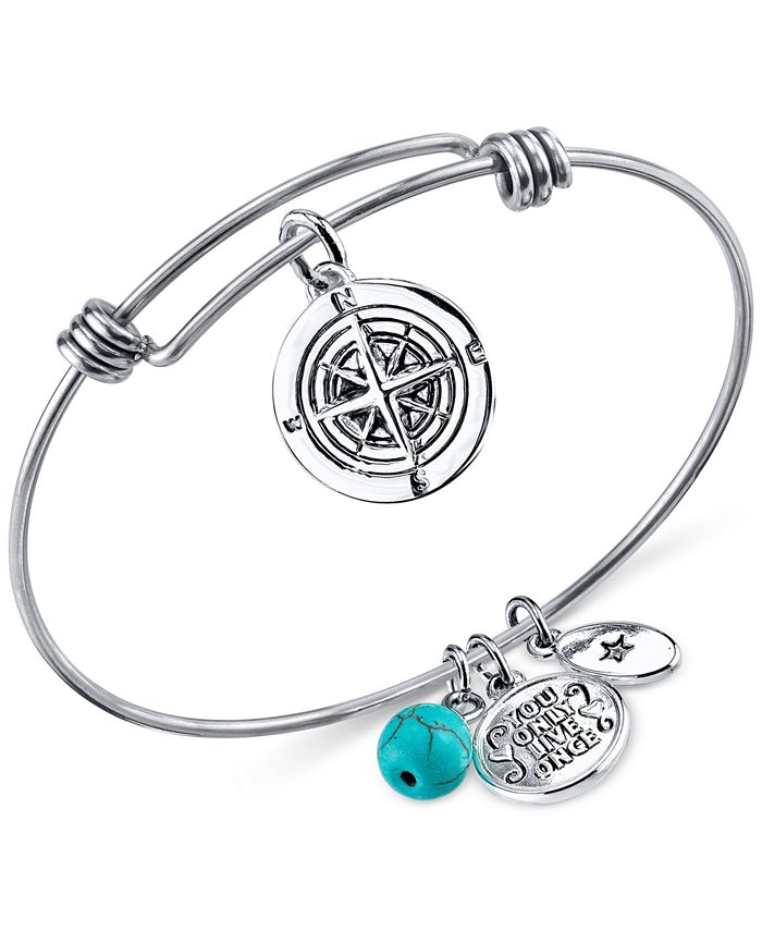 Unwritten Journey Compass Charm and Manufactured Turquoise (8mm