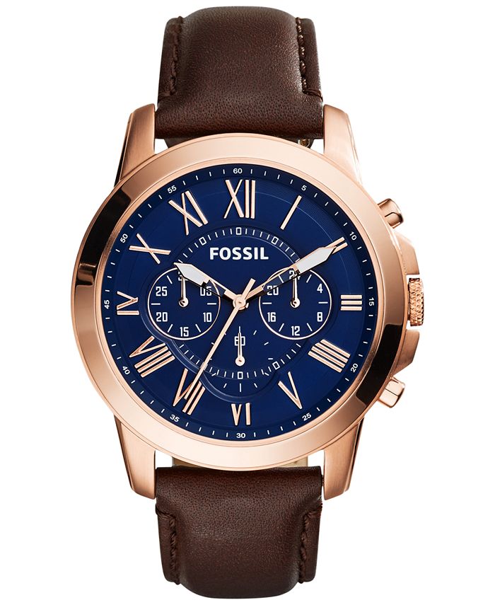 Fossil Men's Chronograph Grant Brown Leather Strap Watch 44mm FS5068 ...