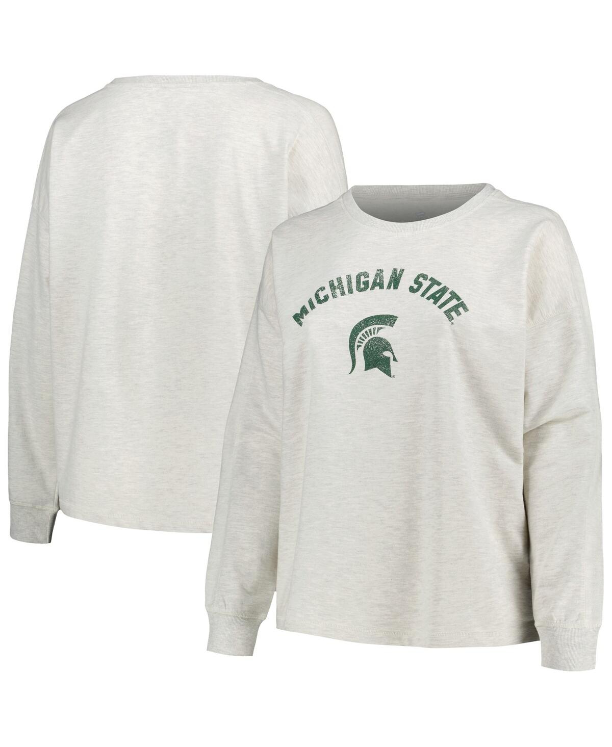 Shop Profile Women's  Oatmeal Michigan State Spartans Plus Size Distressed Arch Over Logo Neutral Boxy Pul