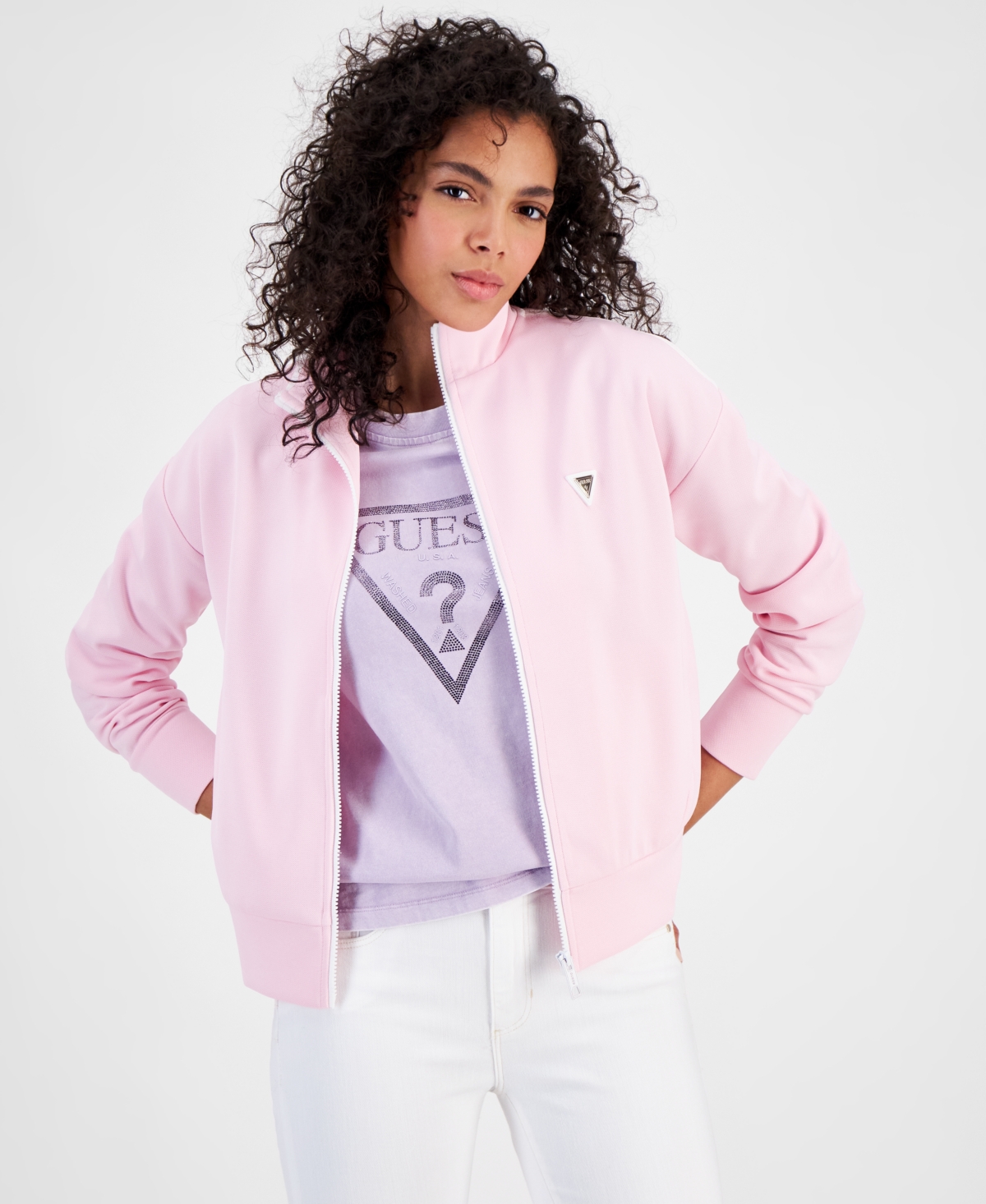 Women's Mylah Zip Front Contrast Trim Sweatshirt - DRAGON PINK
