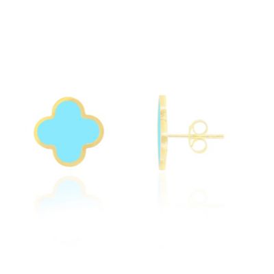 Large Turquoise Clover Stud Earrings 14K Gold