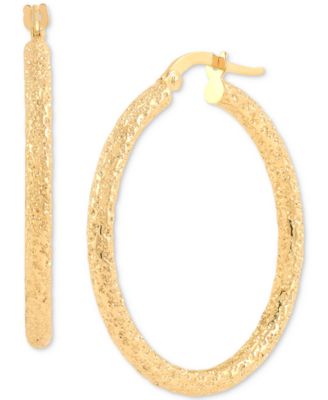Textured Tube Medium Hoop Earrings in 10k Gold, 1-1/8"
