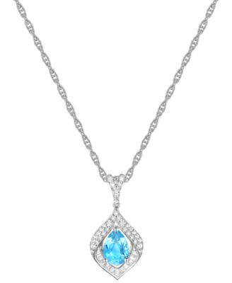 Lab-Grown Blue Sapphire (3/4 ct. t.w.) & Lab-Grown White Sapphire (1/3 ct. t.w.) Framed 18" Pendant Necklace in Sterling Silver (Also in Additional Gemstones)