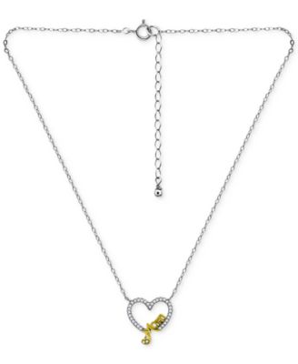 Cubic Zirconia Mom Heart Pendant Necklace in Sterling Silver & 18k Gold-Plate, 16" + 2" extender, Created for Macy's