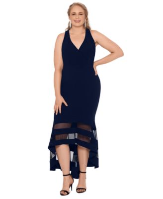 XSCAPE - Plus Size Scuba-Crepe Illusion Hi-Lo Midi Dress