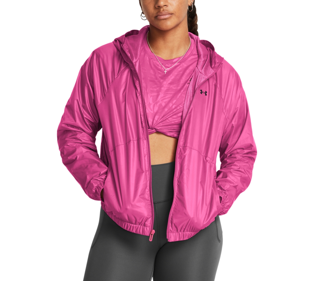 Shop Under Armour Women's Sport Windbreaker Hooded Jacket In Astro Pink,black