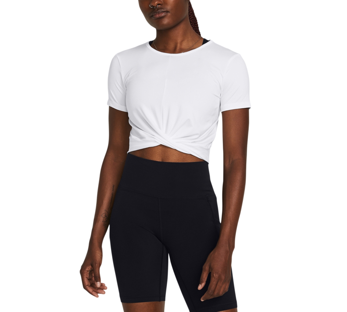 Under Armour Women's Motion Crossover-hem Cropped Top In White,black