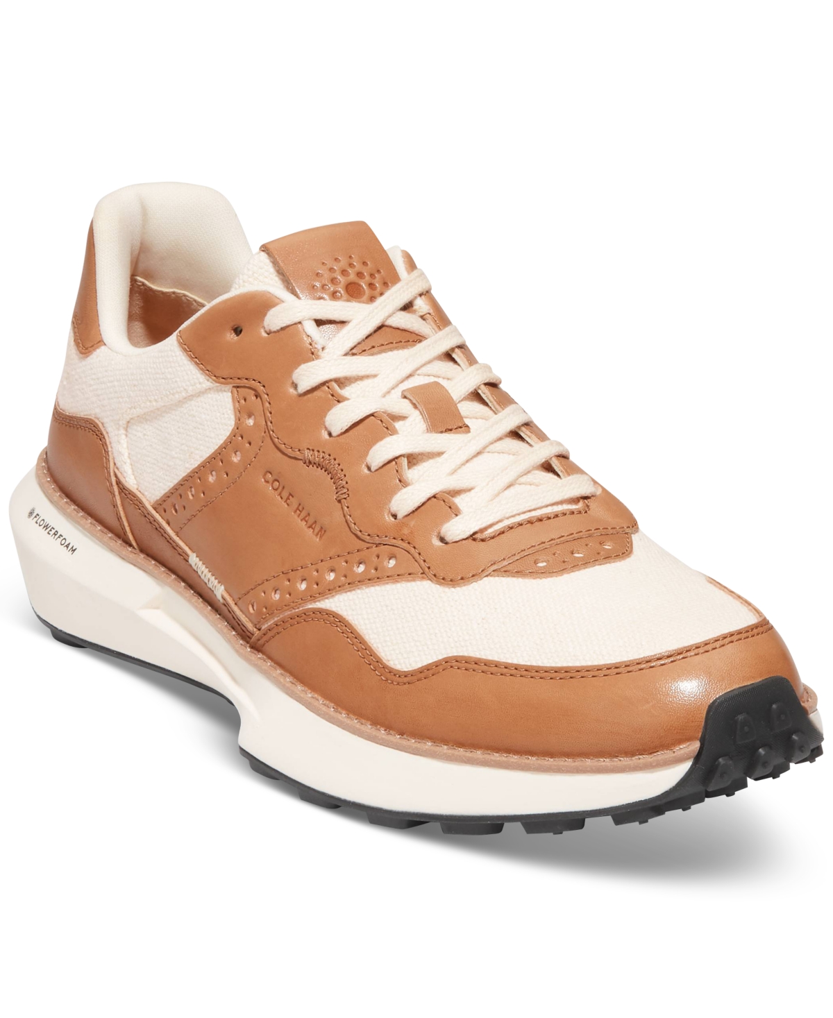 Shop Cole Haan Men's Grandprã¸ Ashland Lace-up Sneakers In Pecan Brown,natural Canvas,ivory