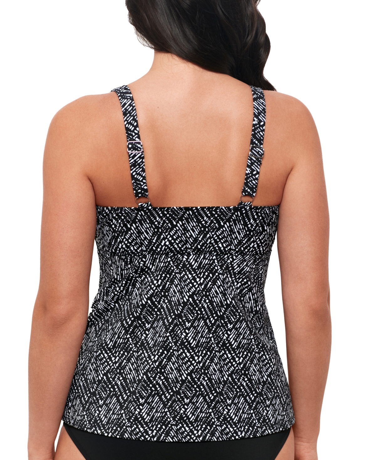 Shop Swim Solutions Women's Printed Triple Tier Tankini Top In Black,white