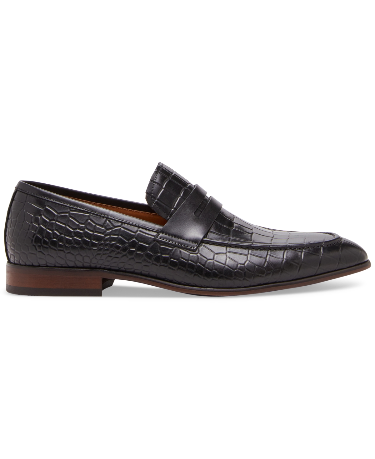 Shop Steve Madden Men's Julius Croc-embossed Slip-on Penny Loafers In Black