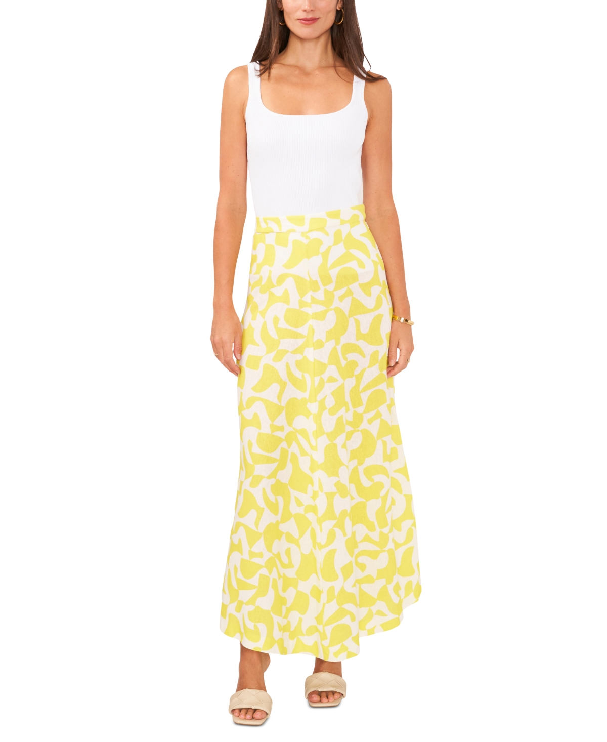 Vince Camuto Women's Printed A-line Maxi Skirt In Bright Lemon