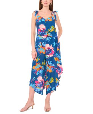 Vince Camuto - Women's Floral Tie-Shoulder Angled Hem Jumpsuit