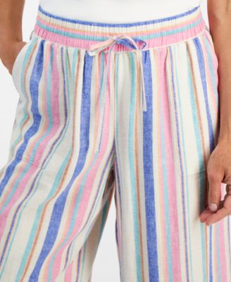 Petite Striped Wide-Leg Cropped Pants