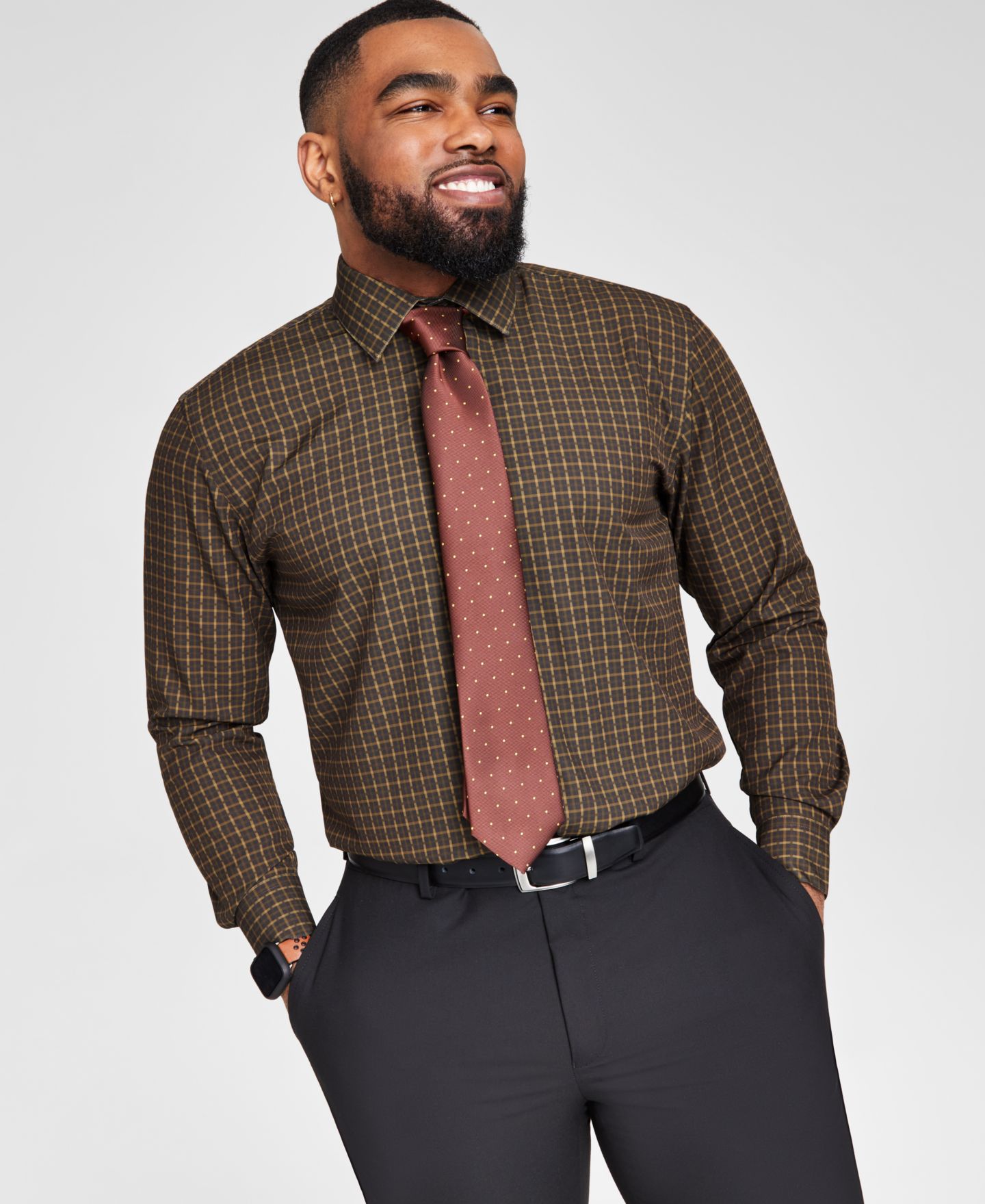 Мужская рубашка Tayion Collection Brown & Gold Slim-Fit Dress Shirt, цвет: Коричневый / Золотой — фото 2