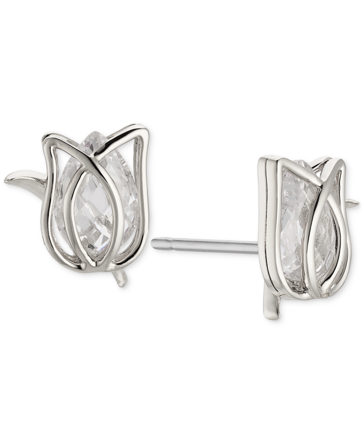Shop Eliot Danori Rhodium-plated Cubic Zirconia Tulip Stud Earrings, Created For Macy's