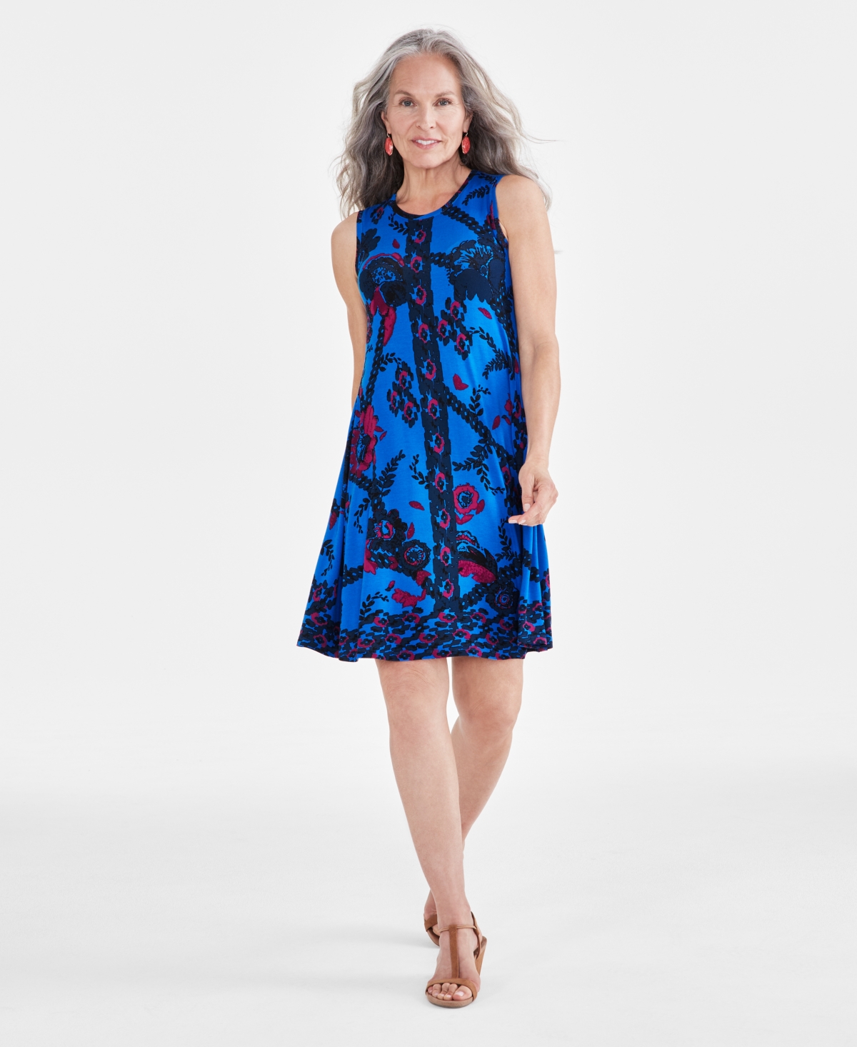 Style & Co Women's Printed Sleeveless Flip-flop Dress, Created For Macy's In Cobalt Print