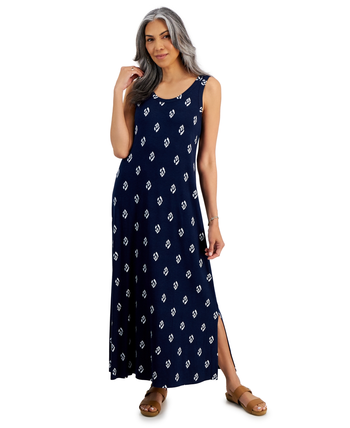 Shop Style & Co Women's Sleeveless Knit Maxi Dress, Created For Macy's In Ikat Blue