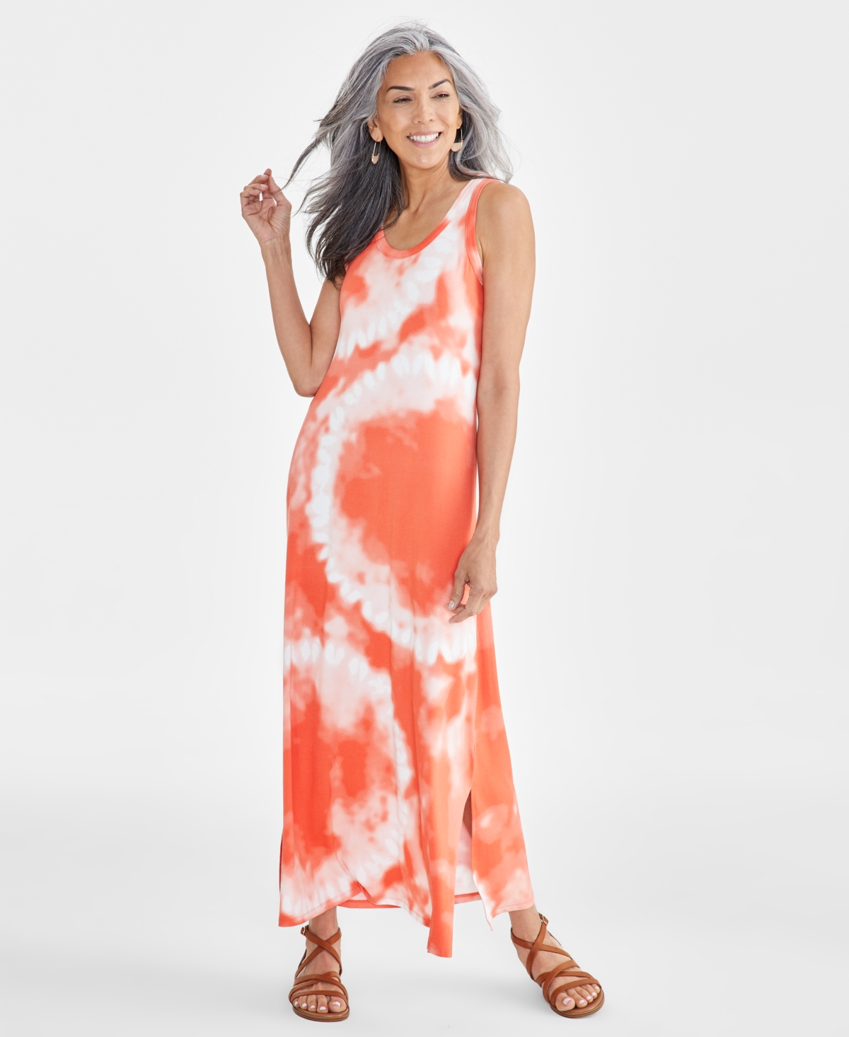 Shop Style & Co Women's Tie-dye Knit Maxi Dress, Created For Macy's In Coral Dye