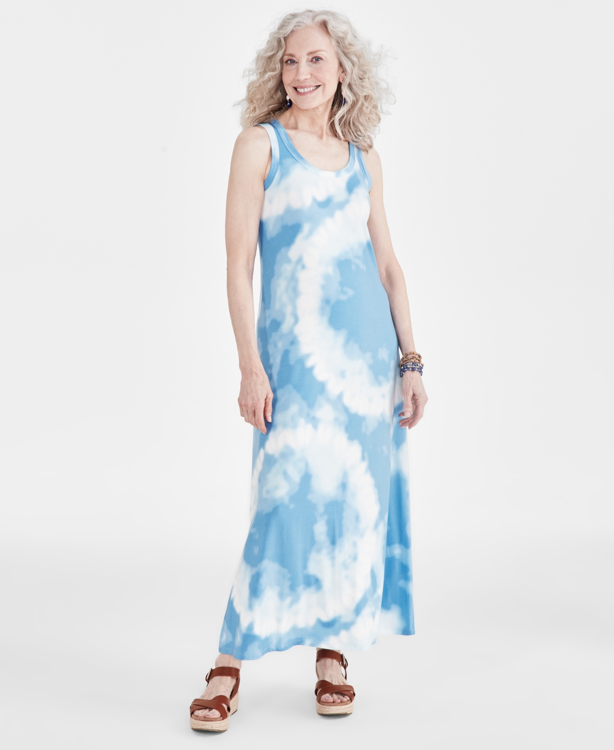 Shop Style & Co Women's Tie-dye Knit Maxi Dress, Created For Macy's In Blue Dye