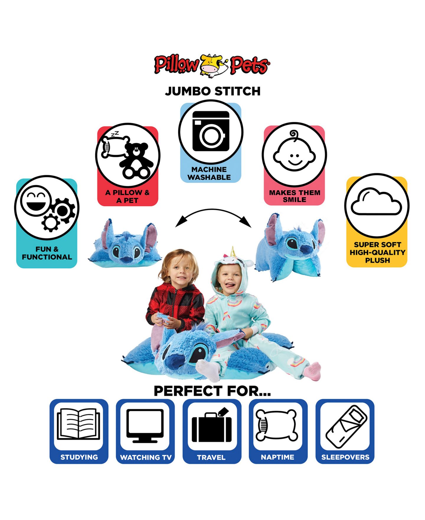 Детская мягкая игрушка Pillow Pets Disney Stitch 30" Plush — фото 5