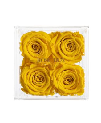 Jewelry box of Bright Yellow Long Lasting Preserved Real Roses, 4 Rose