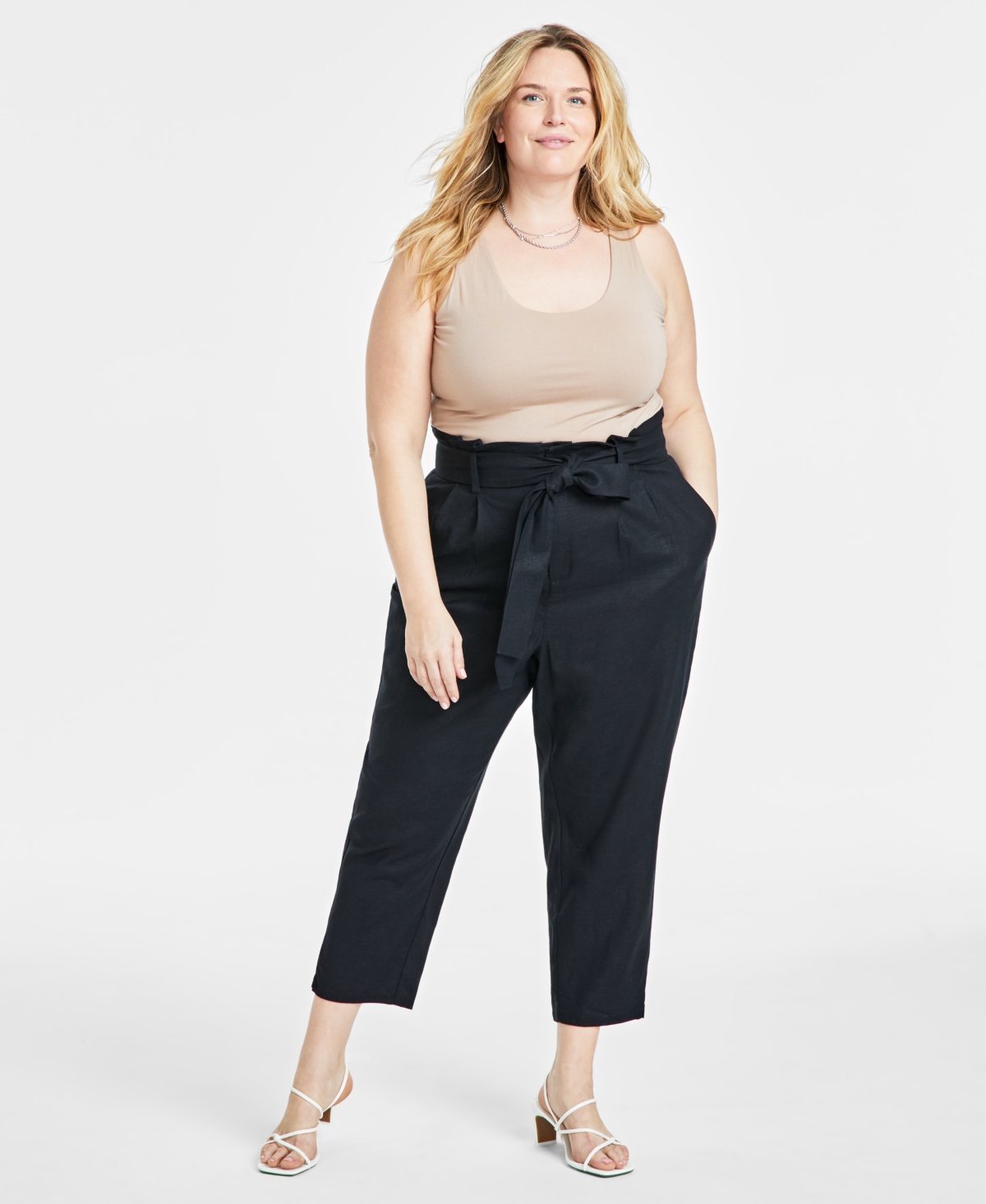Trendy Plus Size Belted High-Rise Ankle Pants, Created for Macy's - Palmetto