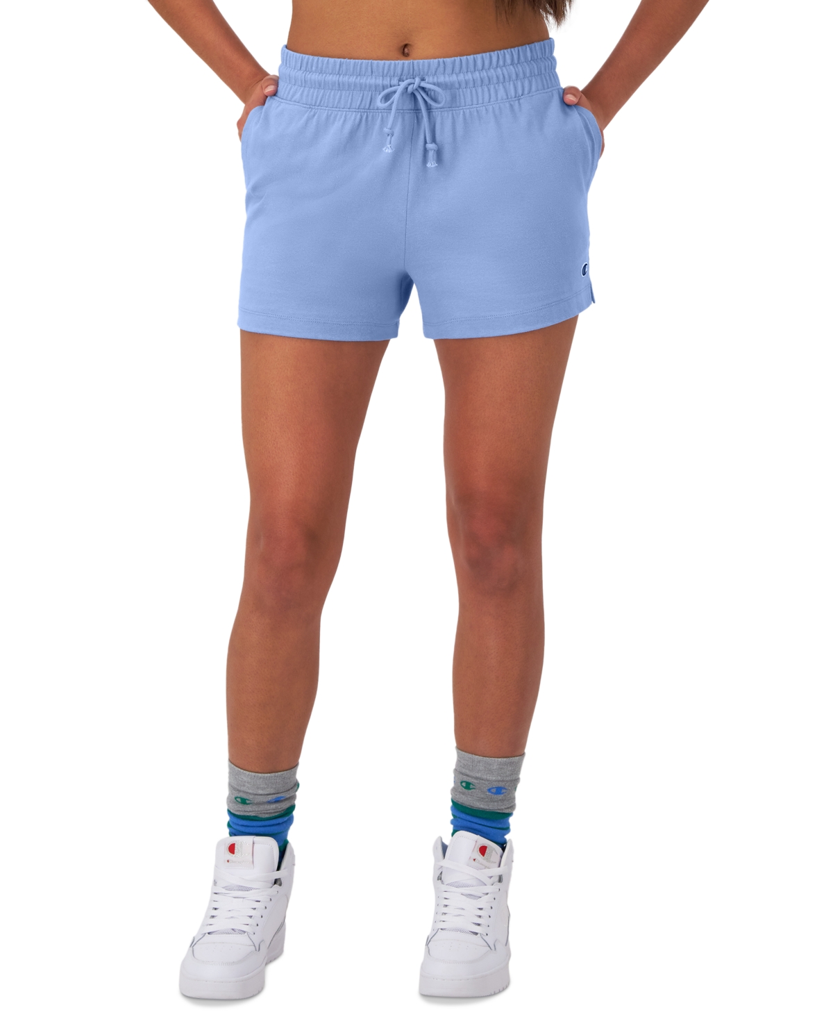 Shop Champion Women's Cotton Jersey Pull-on Drawstring Shorts In Plaster Blue