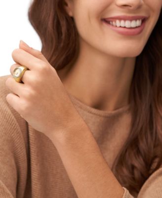 Women's Watch Ring Two-Hand Gold-Tone Stainless Steel 15mm