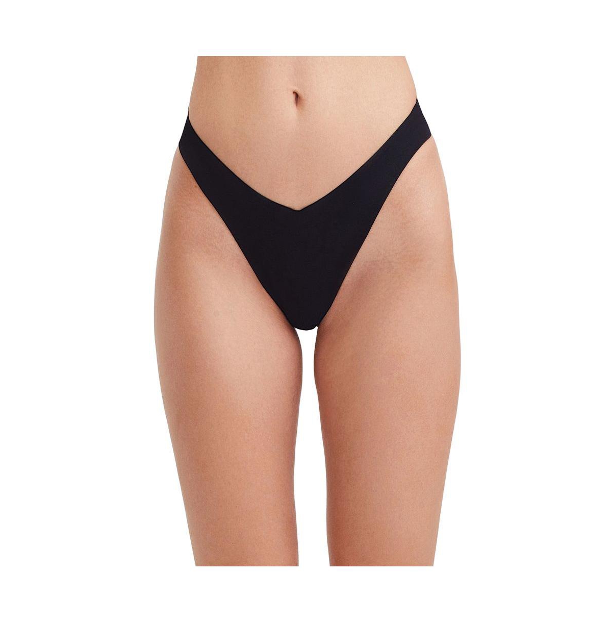 Women's Solid High Leg V cut bikini swim bottom - Black
