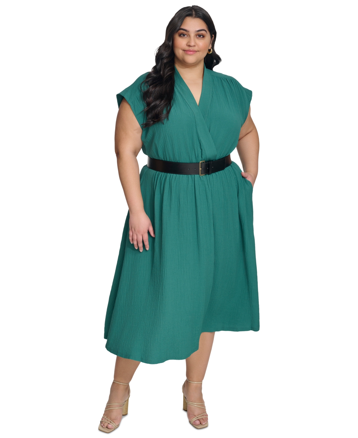 Shop Calvin Klein Plus Size Belted A-line Dress In Sequoia