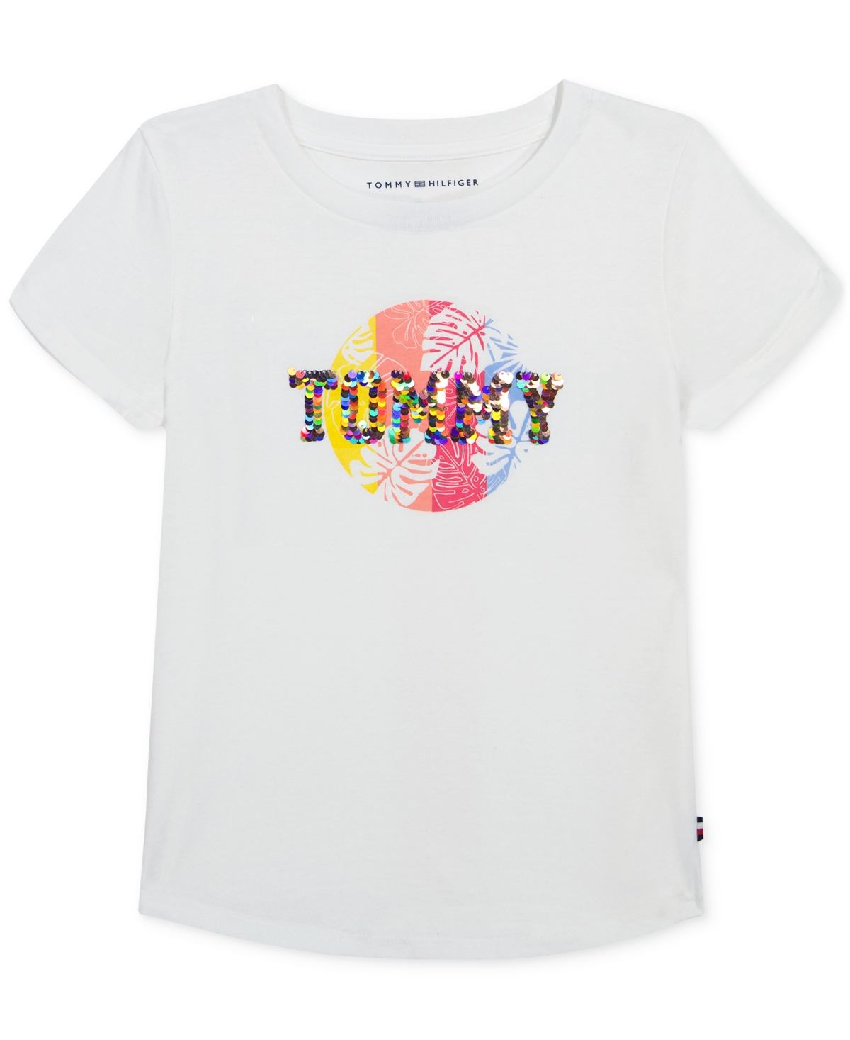 Shop Tommy Hilfiger Big Girls Surf Flip Sequinned Logo Graphic T-shirt In White