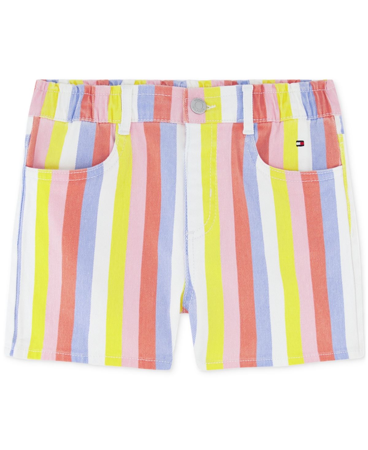 Shop Tommy Hilfiger Toddler Girls Striped Denim Shorts In White