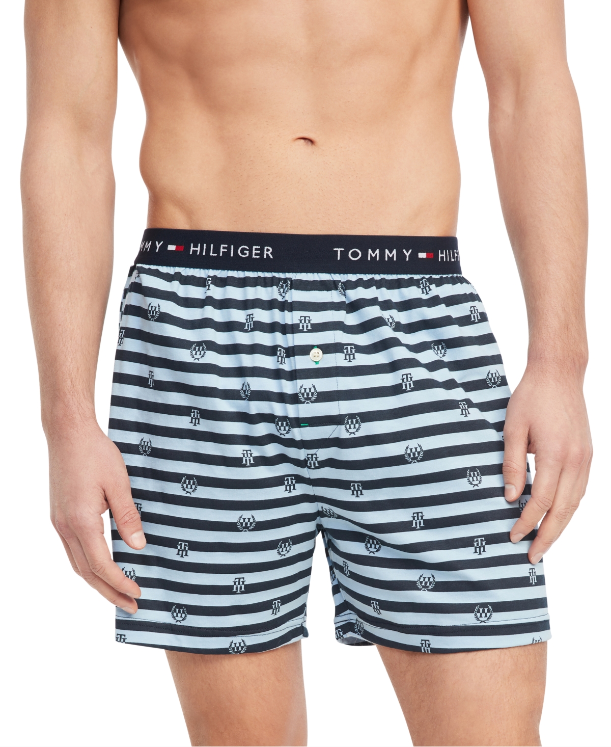 Shop Tommy Hilfiger Men's Jersey-knit Logo-print Cotton Boxers In Evenin
