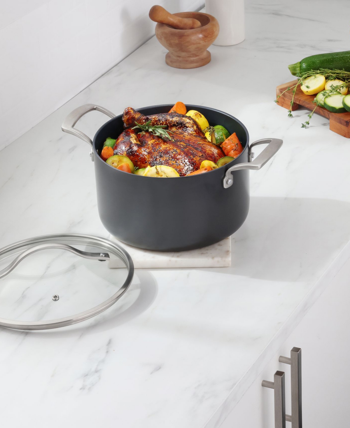 Guy Fieri 's Flavortown Hard-anodized Laser Titanium Aluminum 6-qt. Dutch Oven With Lid In Charcoal