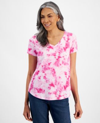 売れ筋商品|||スタイルアンドコー カットソー トップス レディース Petite Dyed Geo Perfect V-Neck Tee, Exclusively at Macy's Fiesta Yellow Combo Style & Co Petite V-Neck Perfect T-Shirt, Created for Macy's