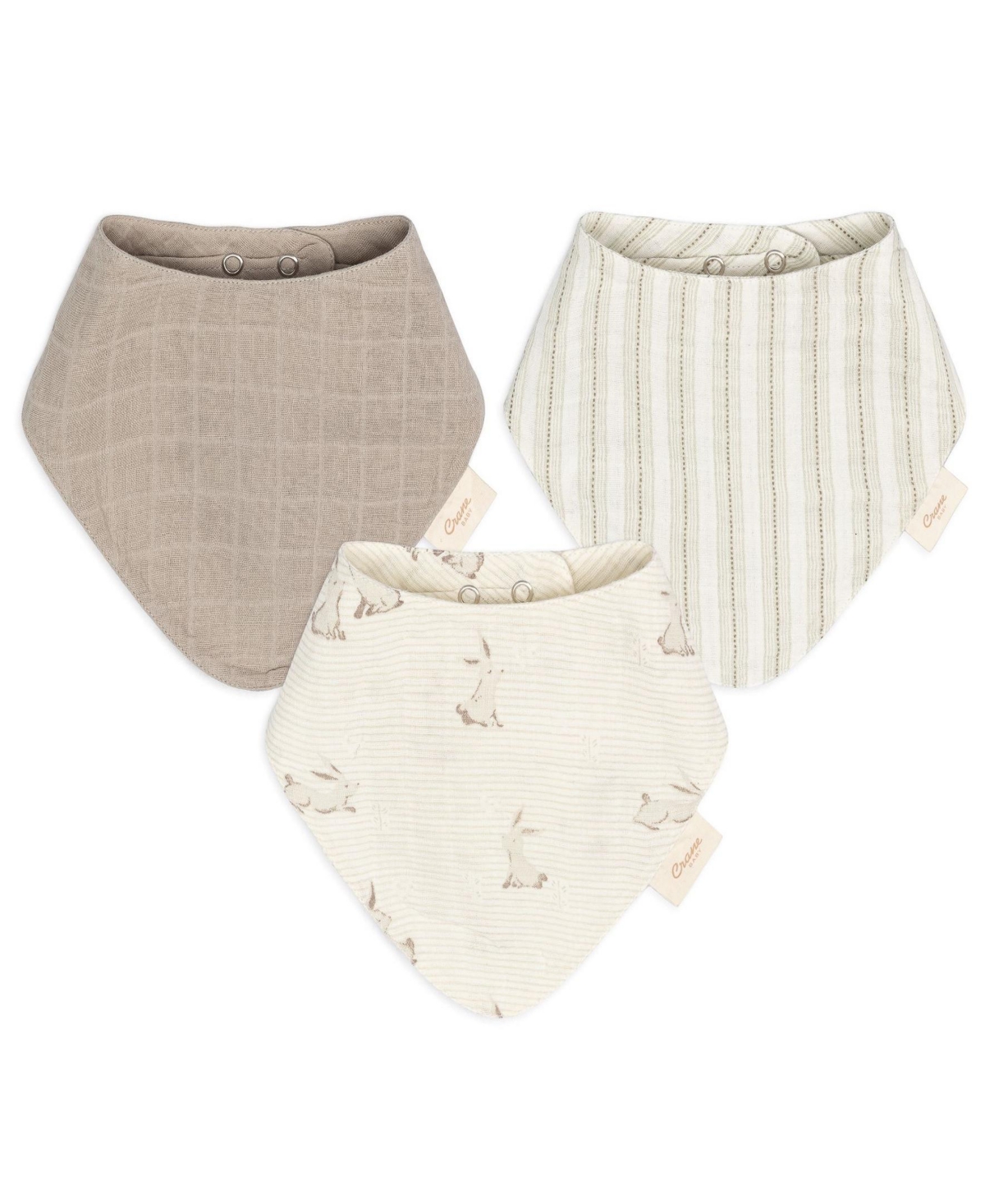 Crane Baby Cotton 3-pc. Bunny Bib Set In White