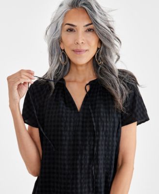 Women's Seersucker Split-Neck Flutter Sleeve Top, Created for Macy's