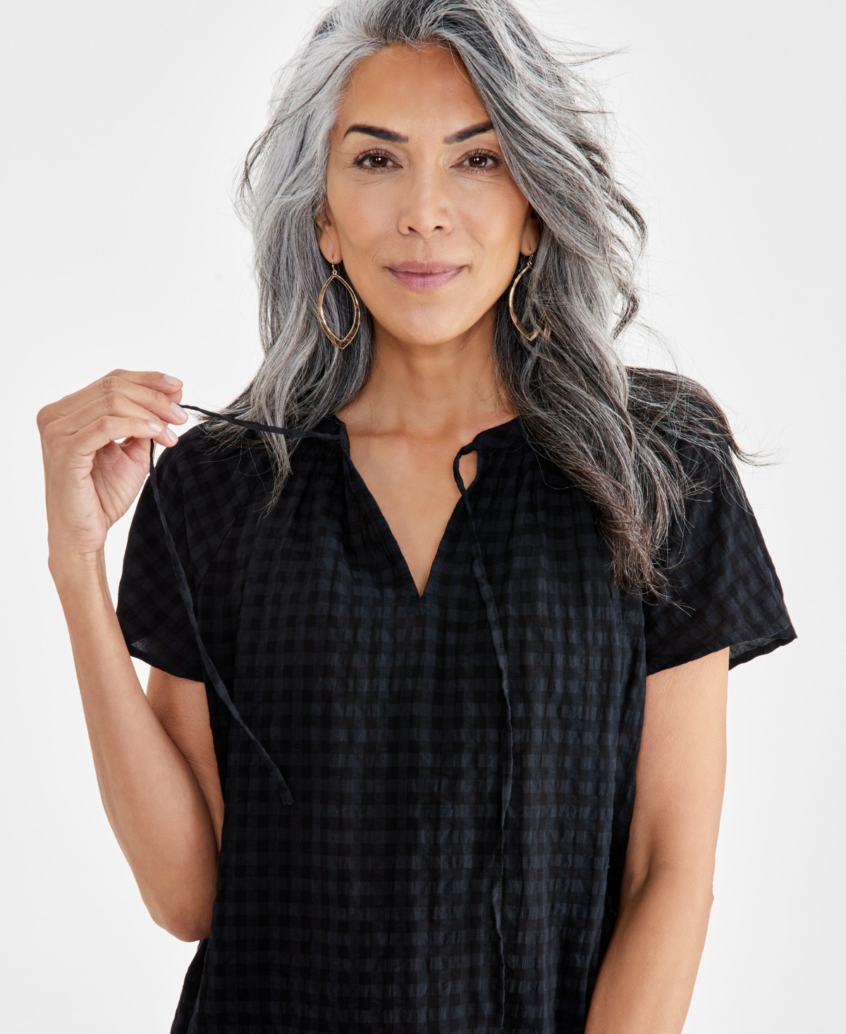 Женские платья Style & Co Women's Seersucker Split-Neck Flutter Sleeve Top — фото 4