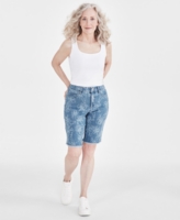 Style & Co Women's Printed Mid-Rise Bermuda Shorts, Created for Macy's - Iris Drms Disch
