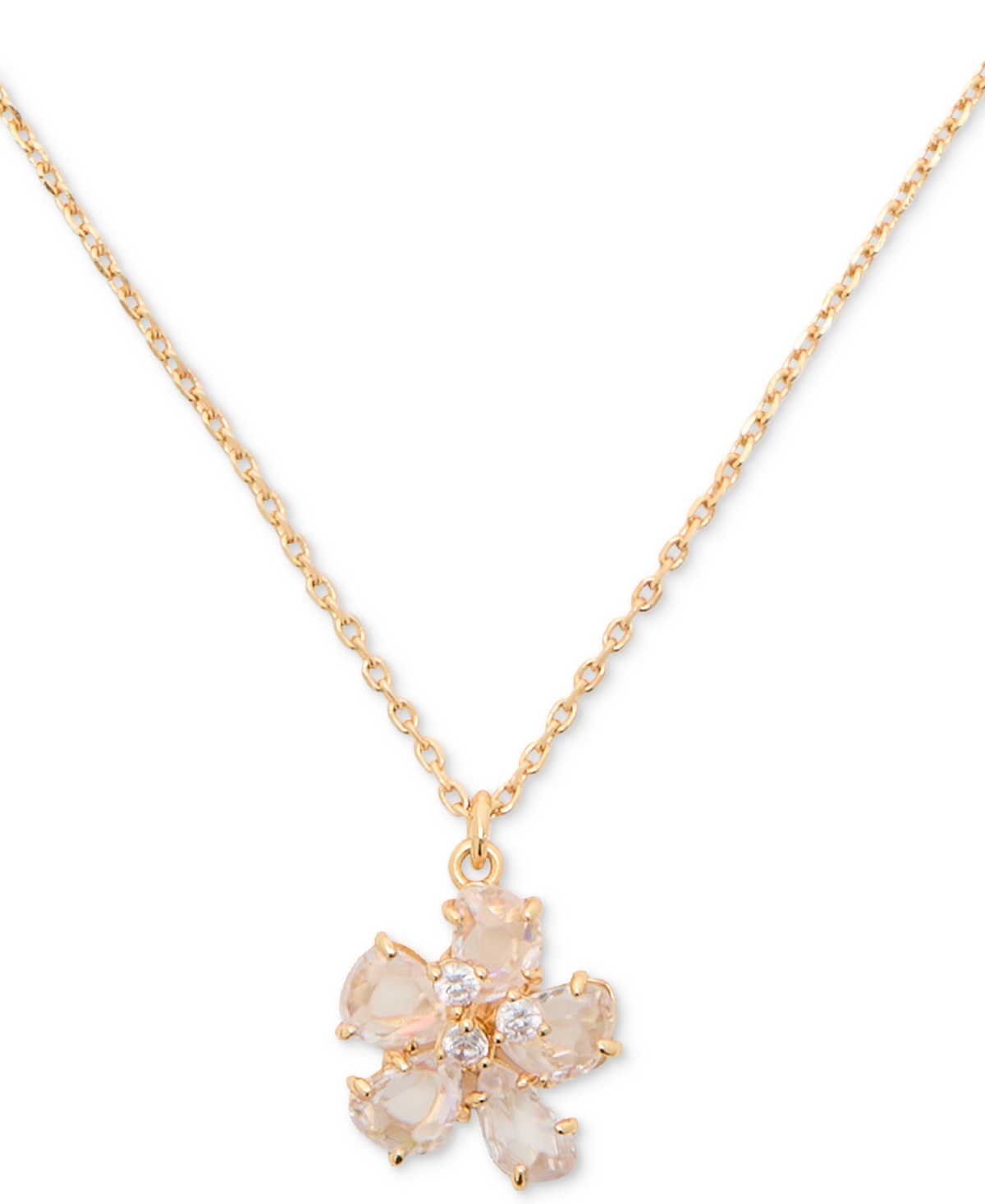 Shop Kate Spade Gold-tone Paradise Flower Mini Pendant Necklace, 16" + 3" Extender In Clear,gold