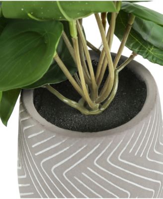 8" Indoor Artificial Alocasia Plants with Decorative White Cement Pots, Set Of 2