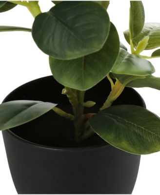 14" Indoor Artificial Ficus Plants with Decorative Black Pots, Set Of 2