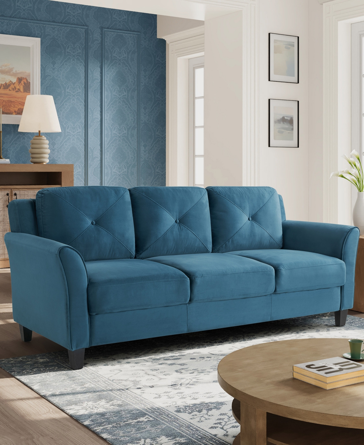 Lifestyle Solutions W Polyester Harvard Sofa with Curved Arms