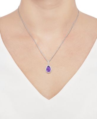 Lab-Grown Opal (1 ct. t.w.) & Lab-Grown White Sapphire (1/2 ct. t.w.) 18" Pendant Necklace in 14k Rose Gold-Plated Sterling Silver (Also in Lab-Grown Ruby, Lab-Grown Blue Sapphire, Blue Topaz, Amethyst, & Lab-Grown Emerald)