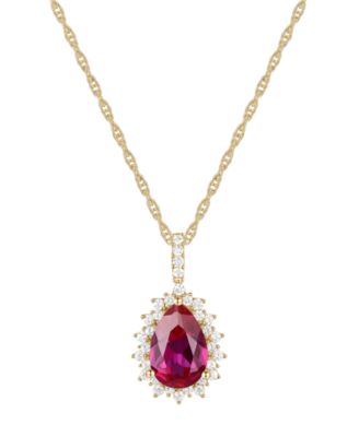 Lab-Grown Opal (1 ct. t.w.) & Lab-Grown White Sapphire (1/2 ct. t.w.) 18" Pendant Necklace in 14k Rose Gold-Plated Sterling Silver (Also in Lab-Grown Ruby, Lab-Grown Blue Sapphire, Blue Topaz, Amethyst, & Lab-Grown Emerald)