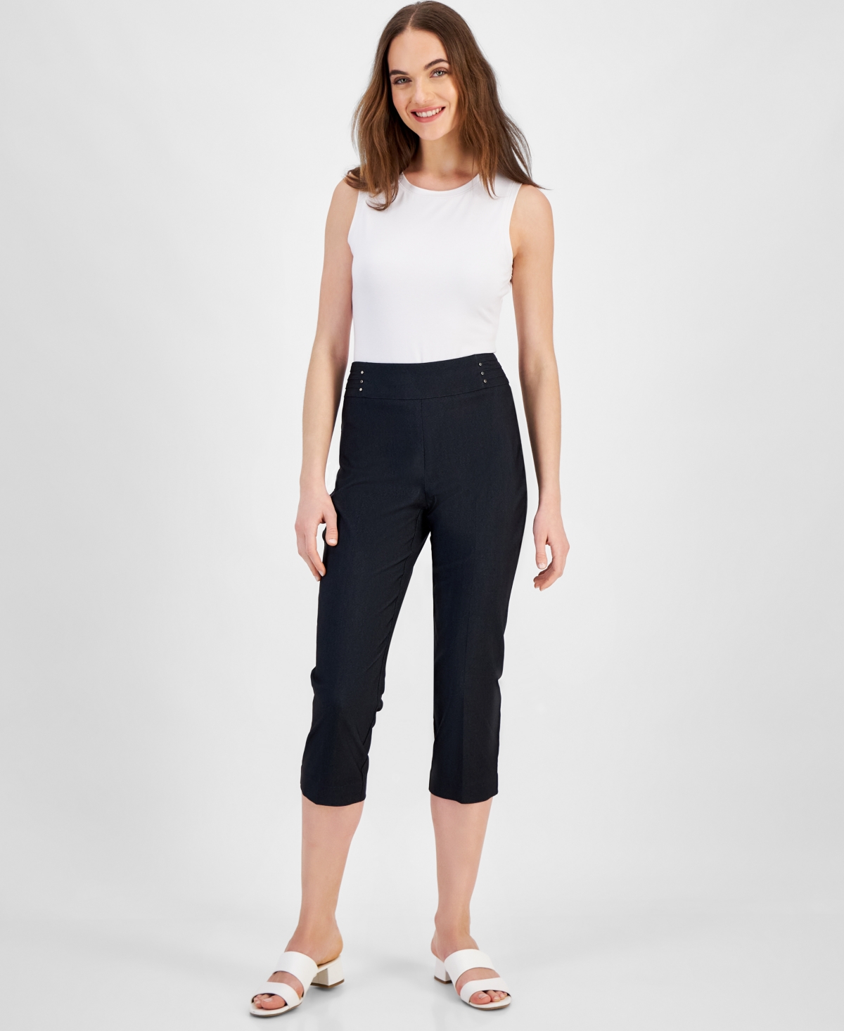 Shop Jm Collection Women's Rivet-trim Denim Capri Pants, Created For Macy's In Waverly Denim