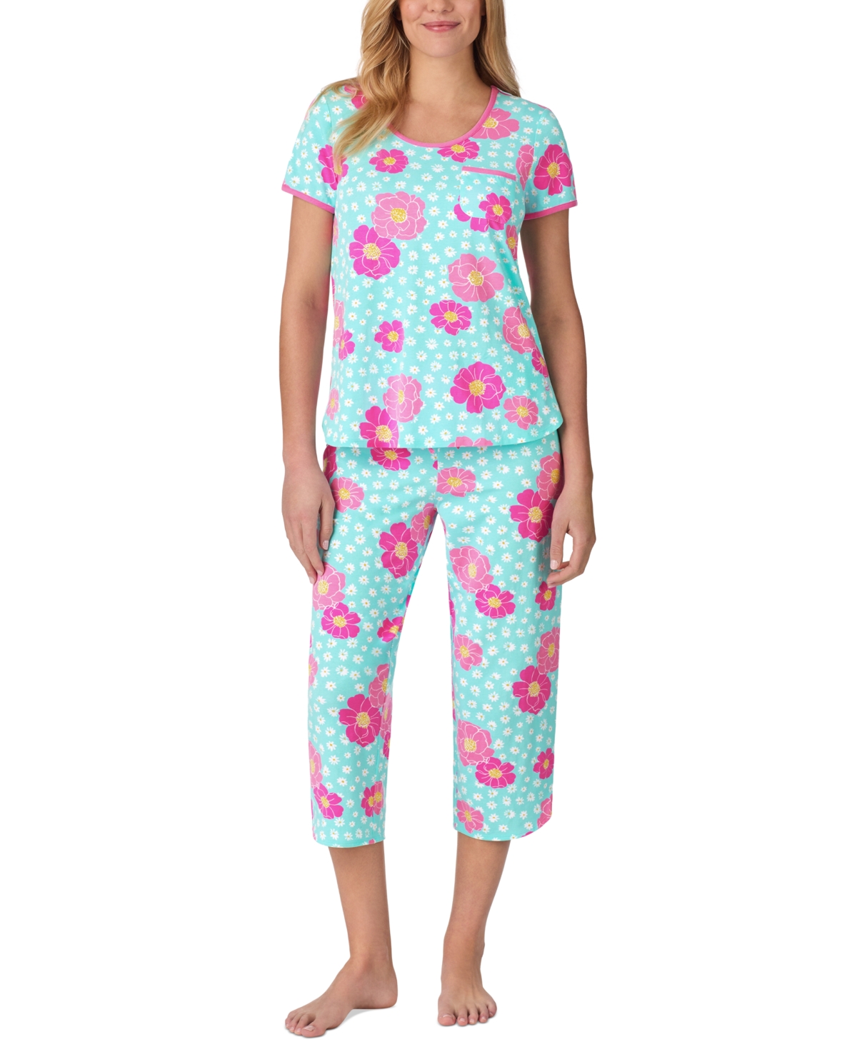 Women's 2-Pc. Printed Cropped Pajamas Set - Pink Multi