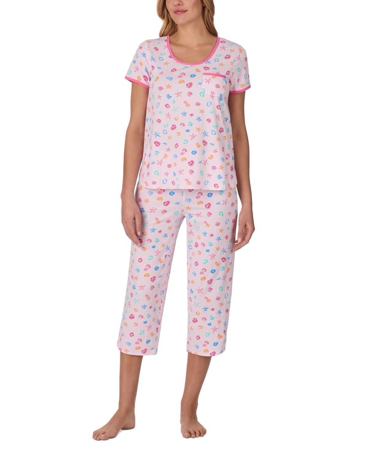 Women's 2-Pc. Printed Cropped Pajamas Set - Pink Multi