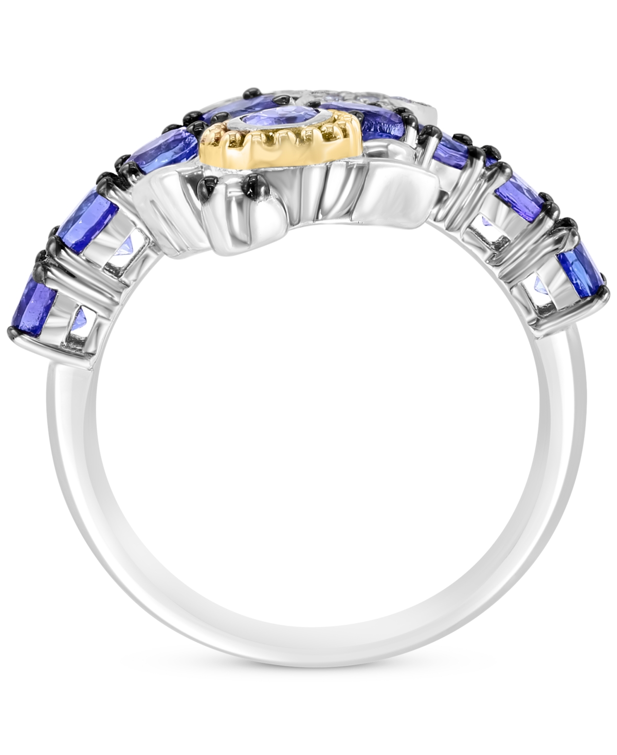 Effy Collection Effy Tanzanite (1-3/8 Ct. T.w.) & Diamond (1/20 Ct. T.w.) Starfish & Sea Turtle Bypass Ring In Sterl In Yellow Gol